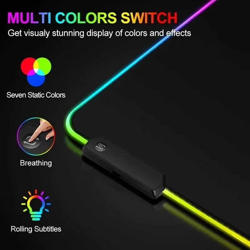 Large Gaming Mouse Pad with Light Modes & Non-Slip Base