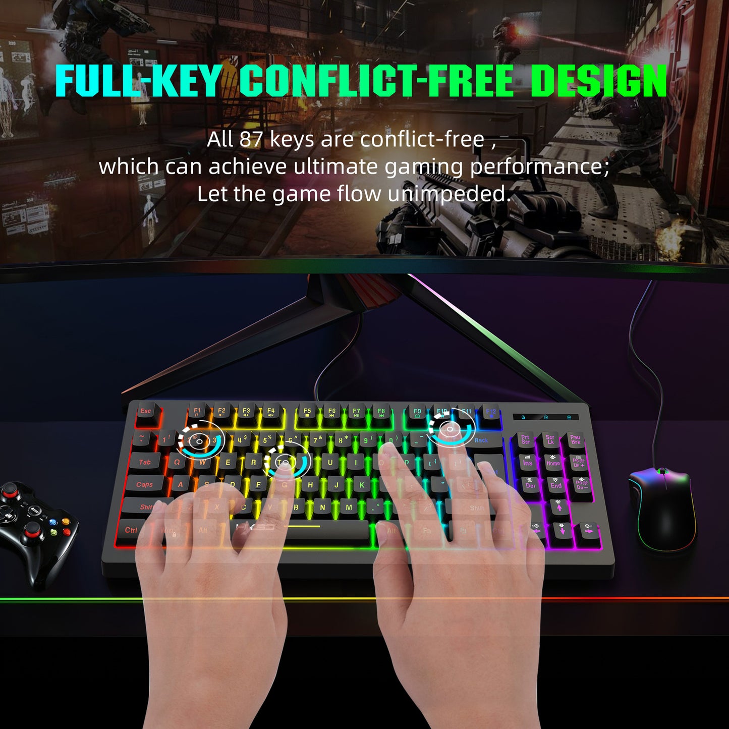 87-Key Wireless 2.4G Film Keyboard RGB Backlit Wireless Keyboard