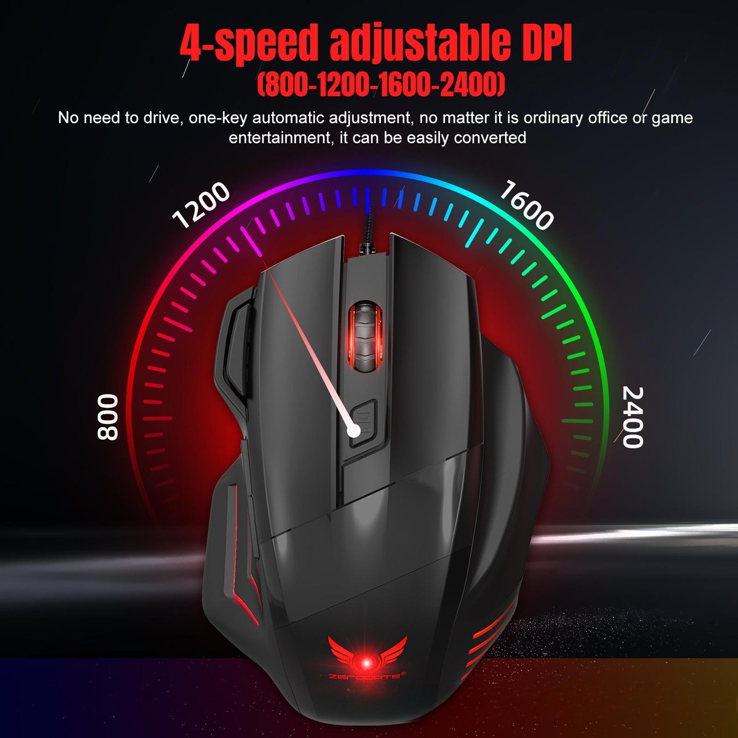 E-sports Mechanical Gaming Mouse - 7 Buttons with Colorful Lights