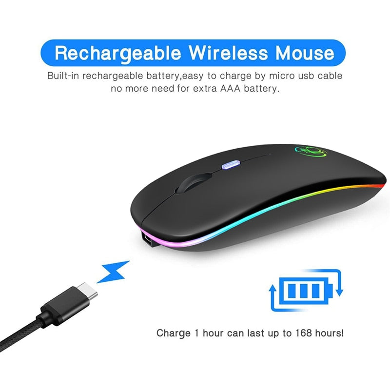 Wireless RGB Rechargeable Mouse - Ergonomic & Silent
