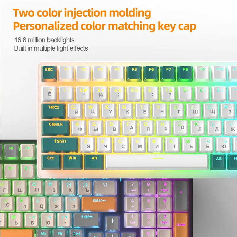 Customized two-color keycaps for keyboards with 16.8 million backlight options and vibrant light effects.