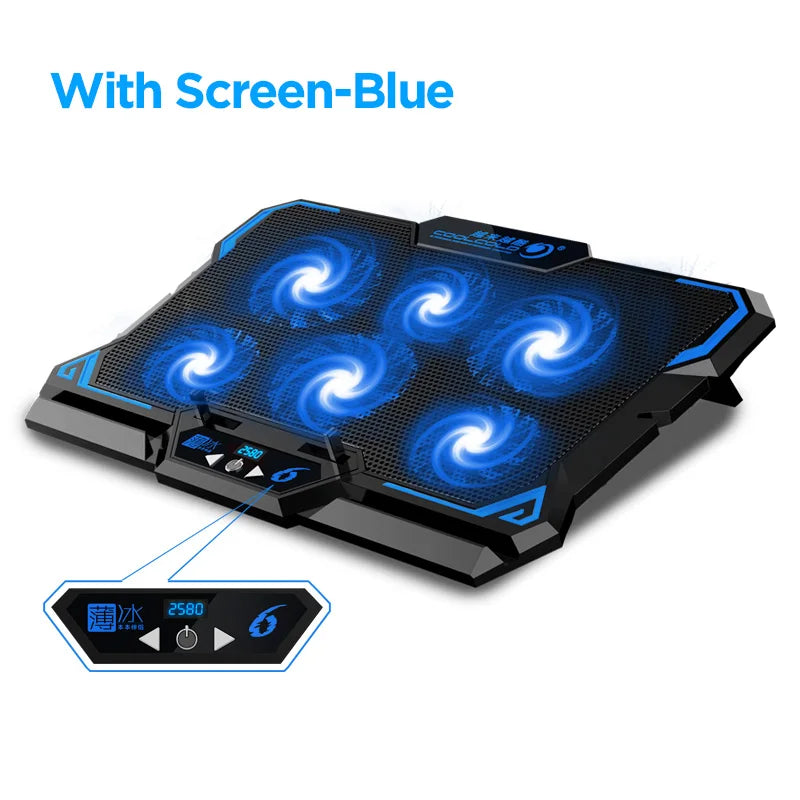 17 Inch Gaming Laptop Cooler With Six Fans LED Screen And Dual USB Ports