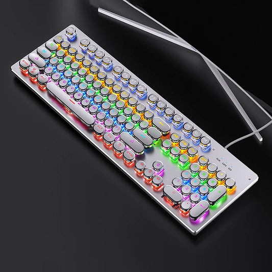 Retro Punk Mechanical Keyboard With Blue Brown Switches 104 Keys USB RGB Backlit