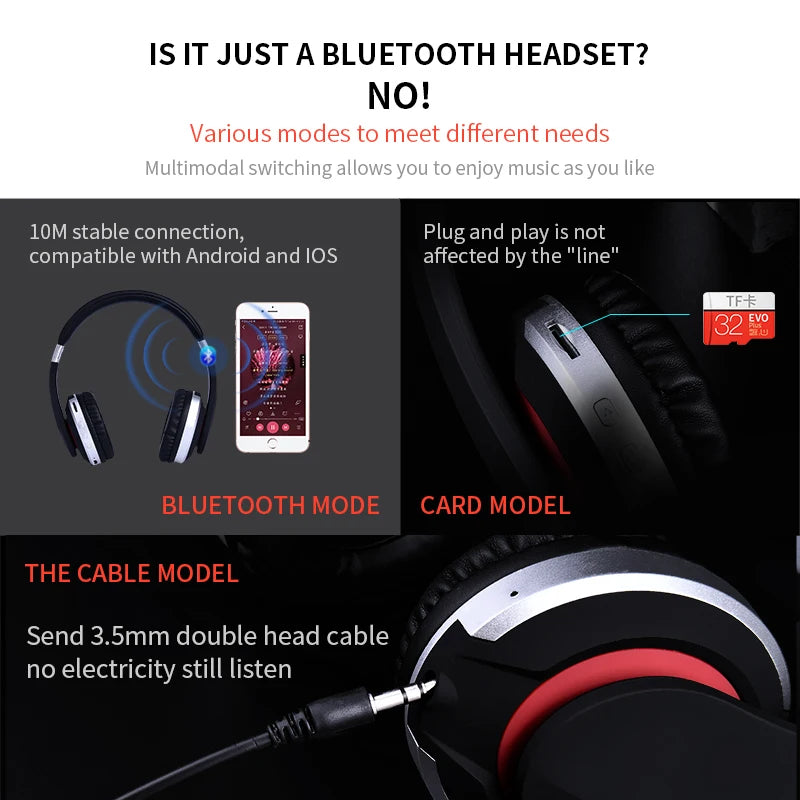 Wireless Bluetooth Headphones - Foldable Stereo Gaming Earphones
