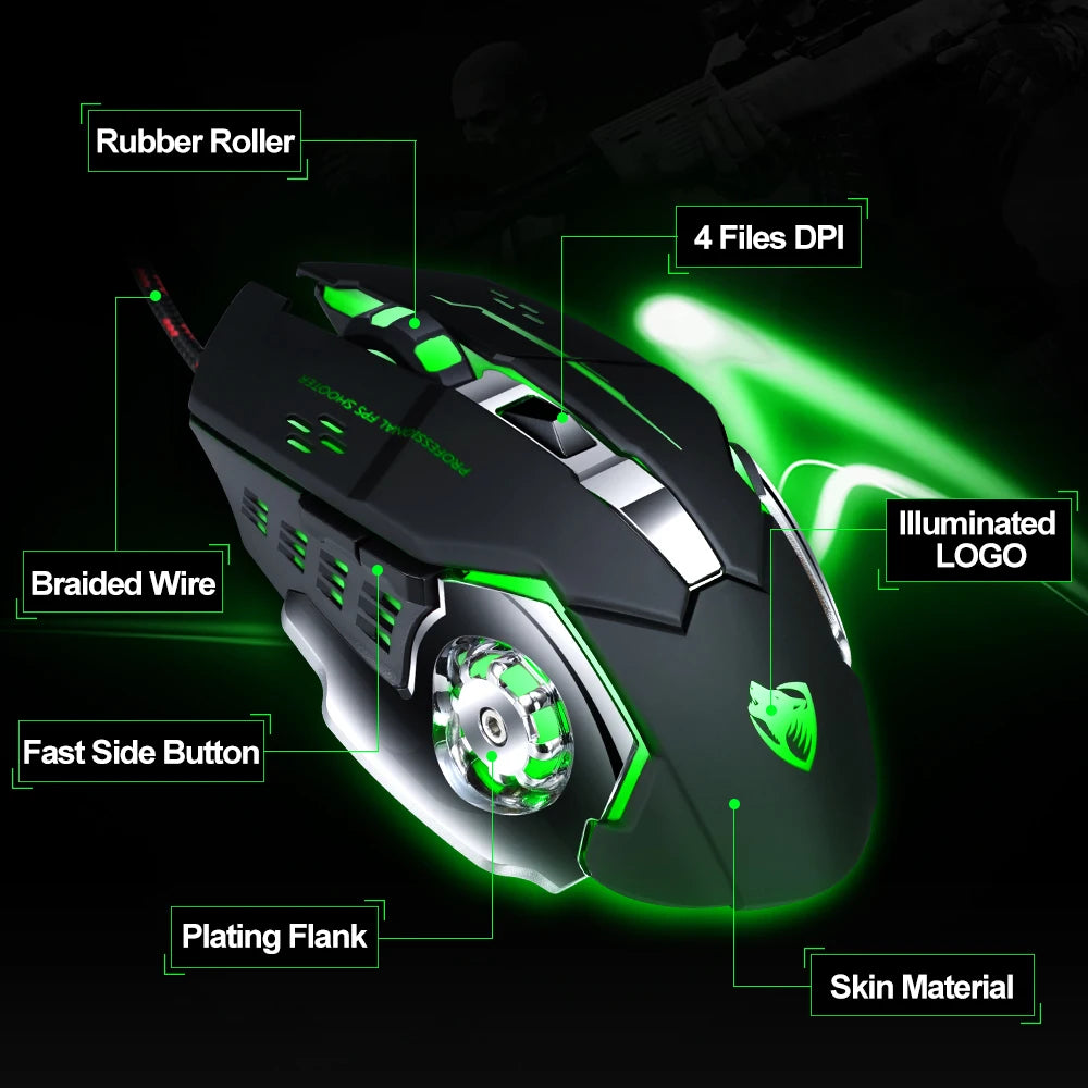 Pro Gamer Gaming Mouse - Adjustable Wired Optical 3200DPI