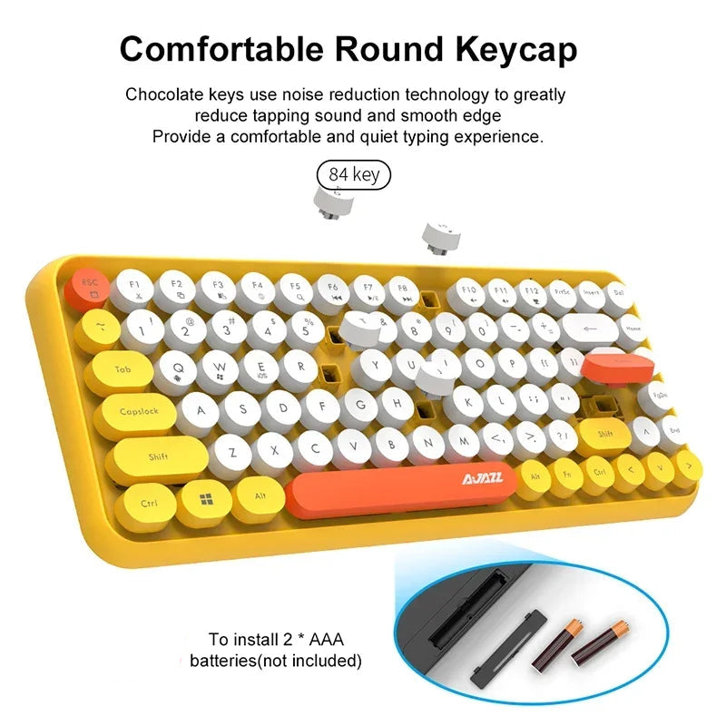 Wireless Bluetooth Keyboard 84 Keys Rechargeable Retro Typewriter Round Keycaps