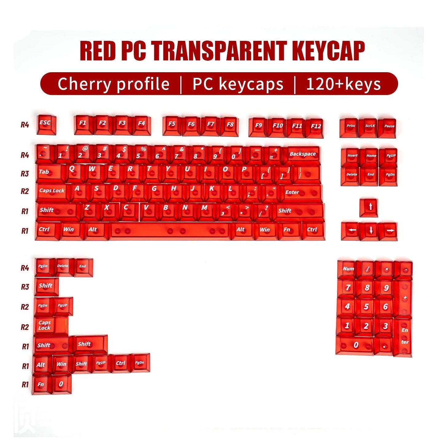 Transparent Red Cherry Profile Keycap Set 130 Keys For Mechanical Keyboards