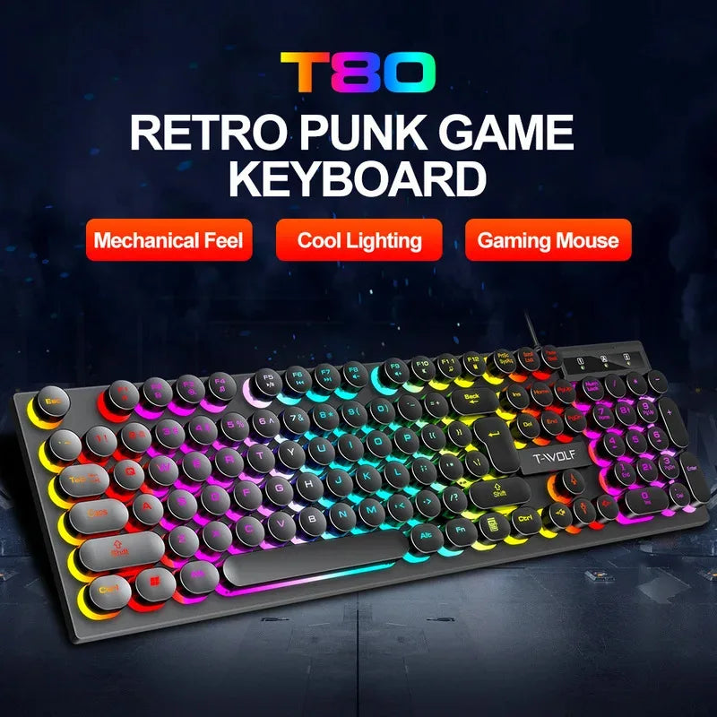 104 Keys Punk Retro Keyboard Rainbow Backlight Gaming Keyboard