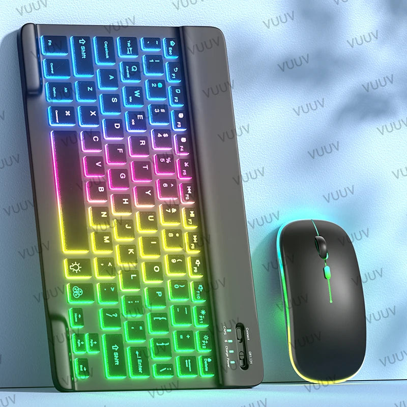 Rainbow Backlit Keyboard And Mouse Set Bluetooth Smartphones iOS Android Windows