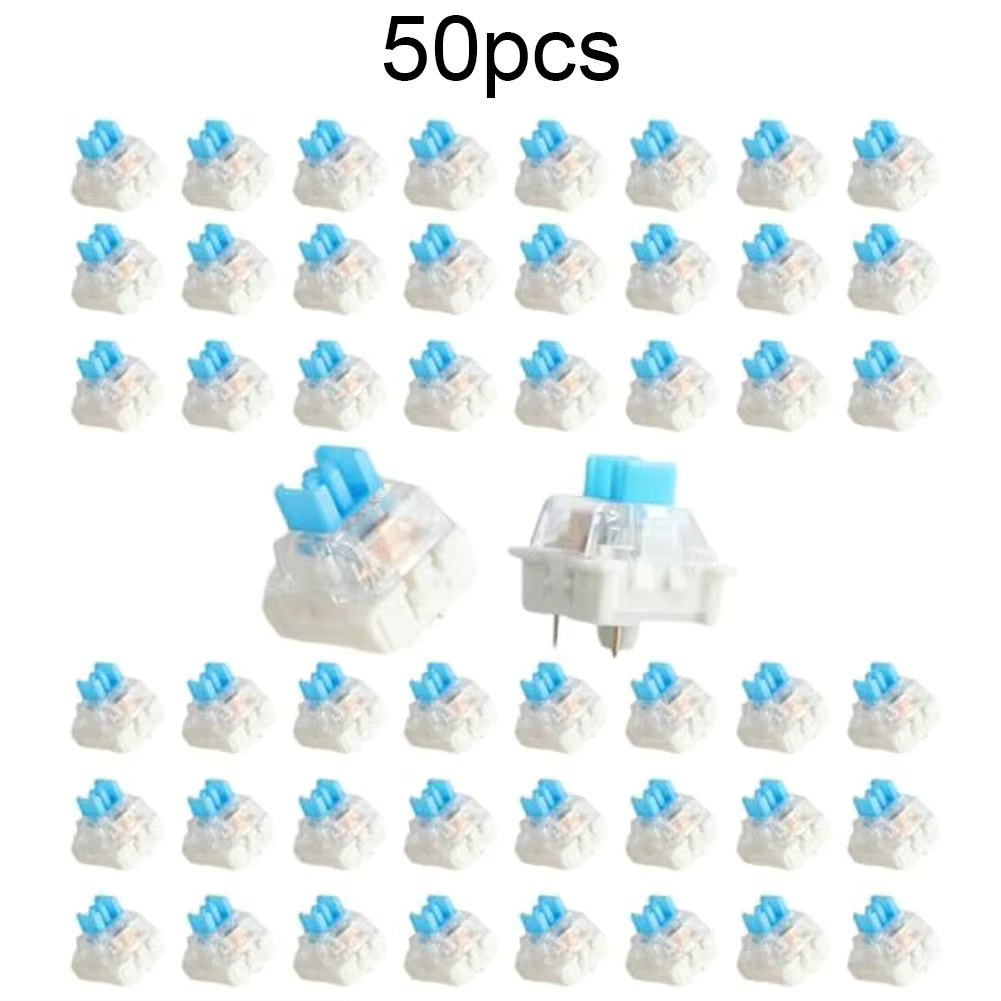 50 Pack Tactile Keyboard Switches 3 Pin Plate Mounted Blue Clear Housing