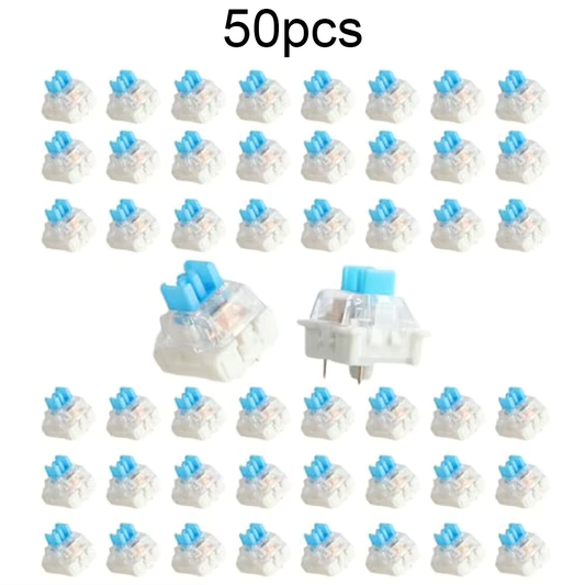 50 Pack Tactile Keyboard Switches 3 Pin Plate Mounted Blue Clear Housing