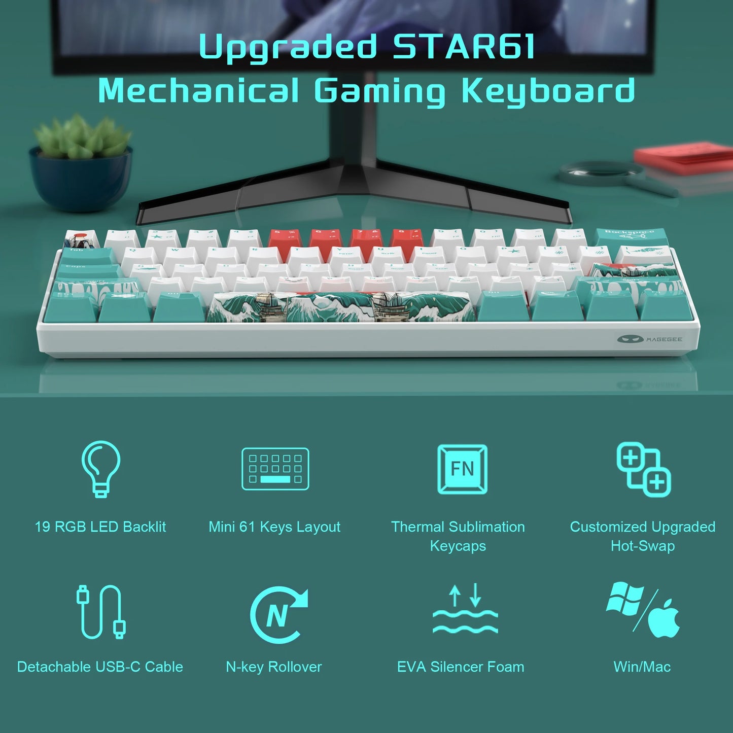 60% RGB Mechanical Gaming Keyboard - Hot-Swappable 61 Keys