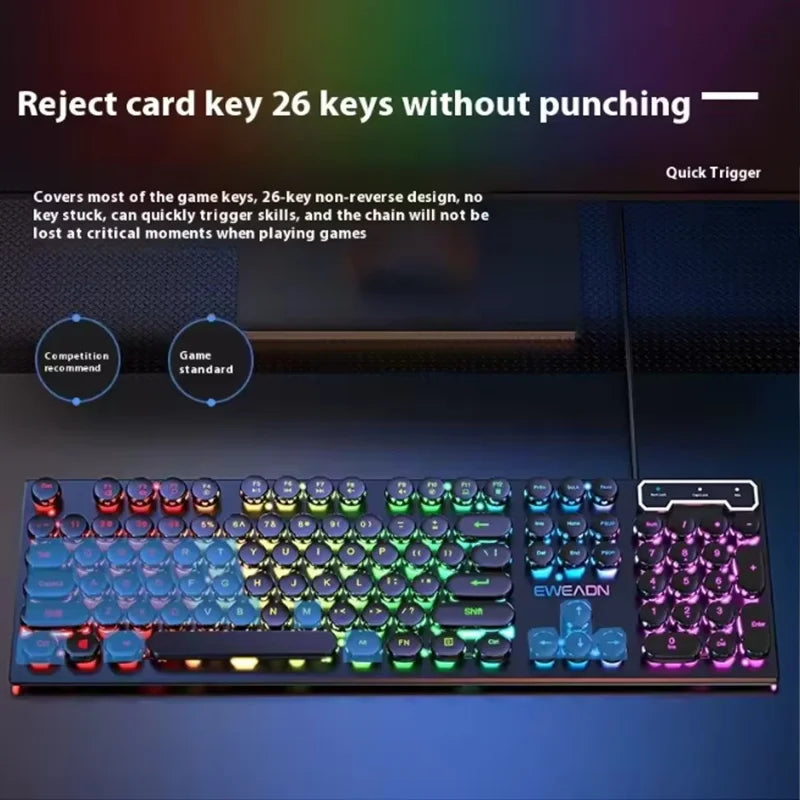 104 Keys Punk Retro Keyboard Rainbow Backlight Gaming Keyboard
