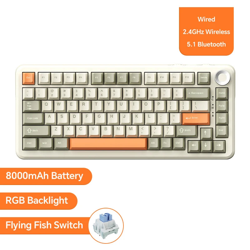 Pro Gaming Mechanical Keyboard Knob Hot Swapping Gasket Bluetooth 5.1 Wireless
