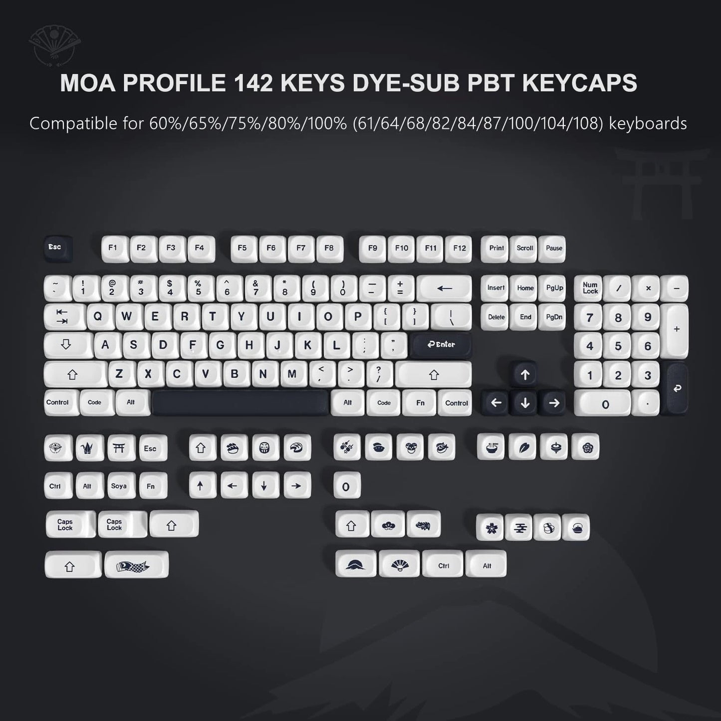 132 PBT Keycaps for 60% 65%75% 100% Cherry Gateron MX Switches Mechanical Keyboards