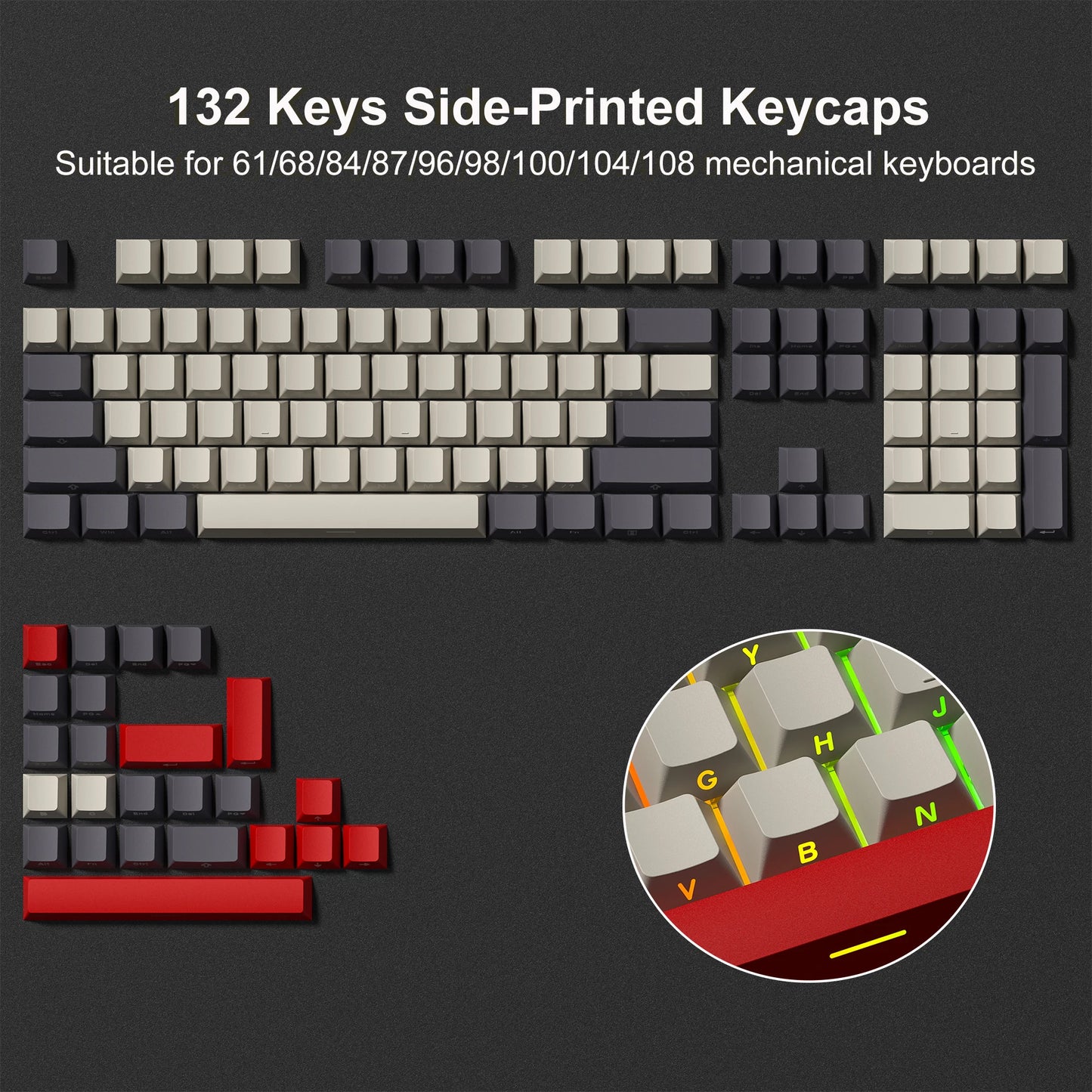 Rainbow 138 Keys Retro PBT Keycaps - Double Shot Cherry Profile for MX