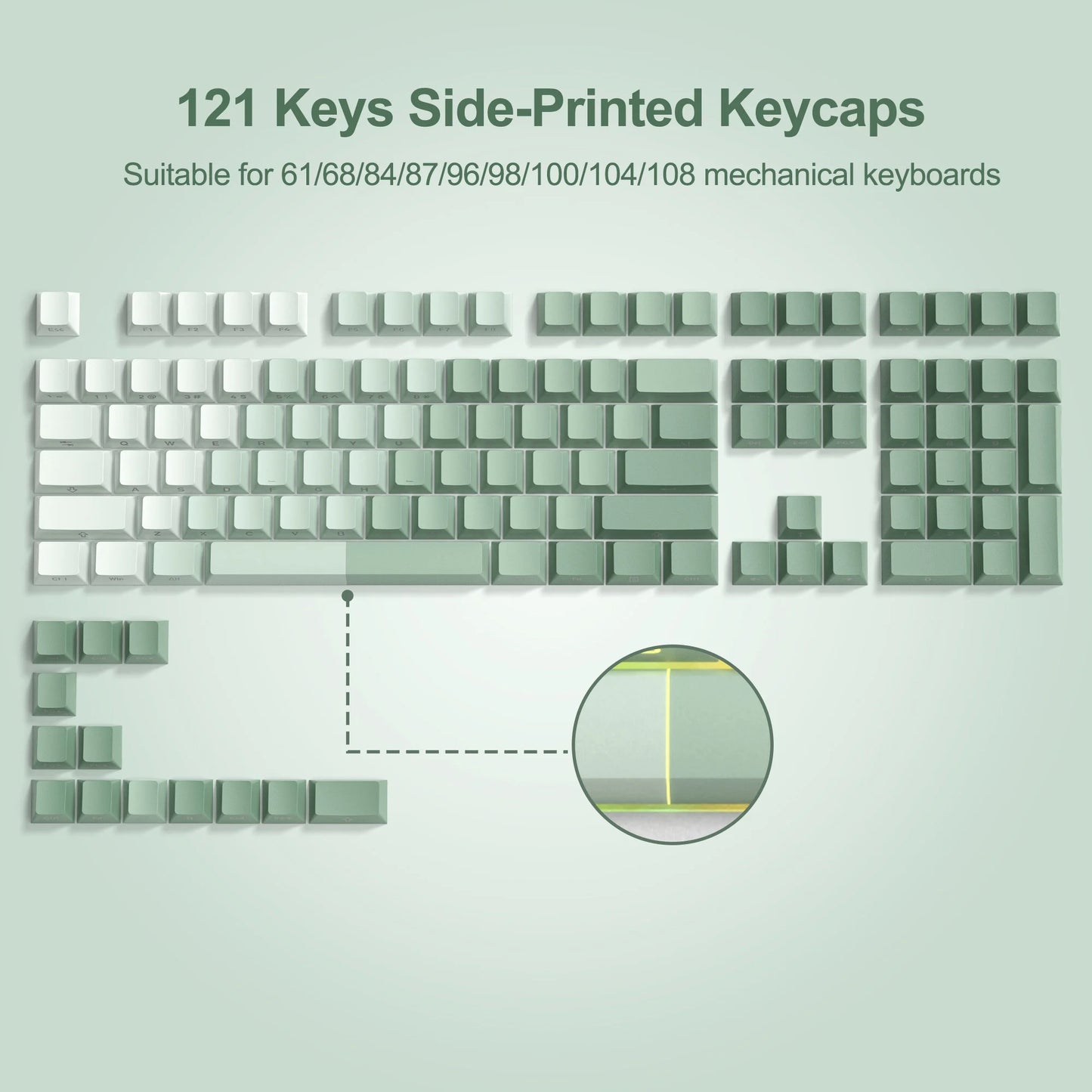 136-Key Black Side-Lit Backlit Keycaps for MX Switch Mechanical Keyboard