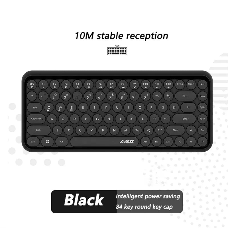 Wireless Bluetooth Keyboard 84 Keys Rechargeable Retro Typewriter Round Keycaps