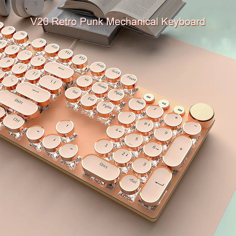 Typewriter Mechanical Gaming Keyboard - LED Backlit & Round Keycaps