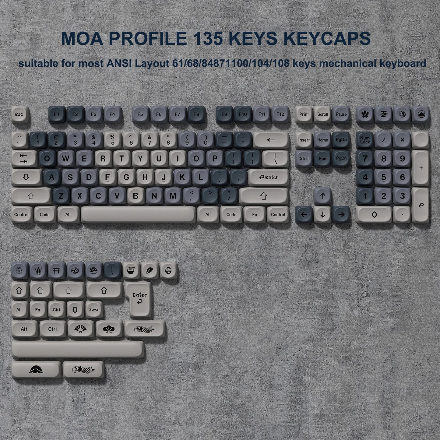 132 PBT Keycaps for 60% 65%75% 100% Cherry Gateron MX Switches Mechanical Keyboards