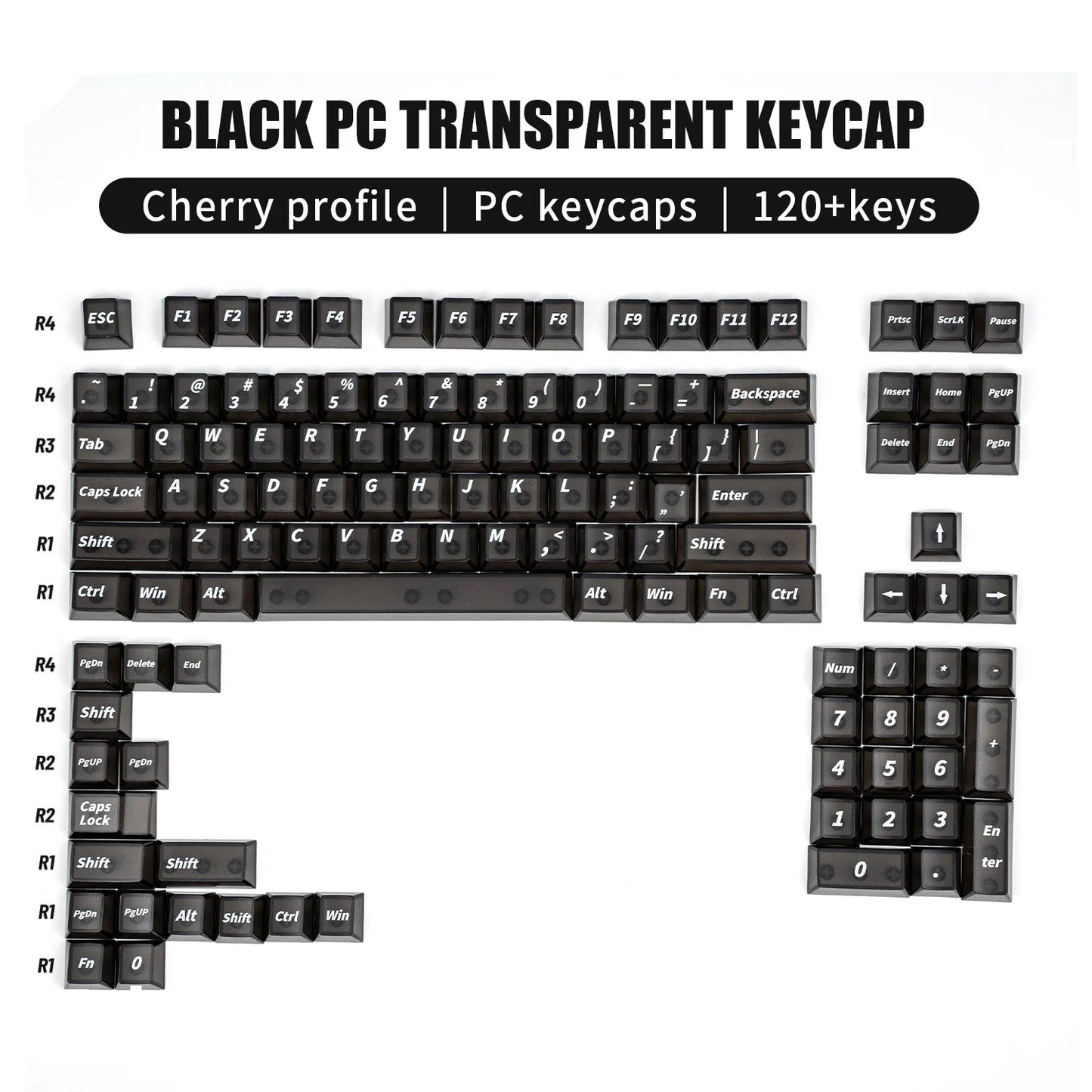 Transparent Red Cherry Profile Keycap Set 130 Keys For Mechanical Keyboards
