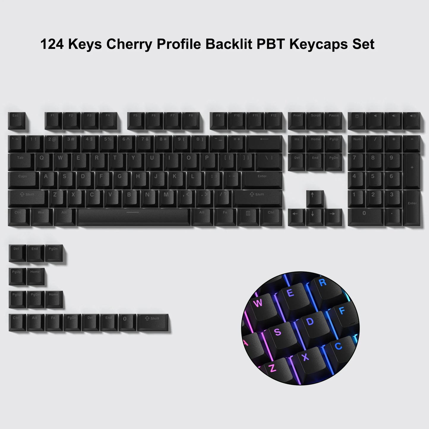 Rainbow 138 Keys Retro PBT Keycaps - Double Shot Cherry Profile for MX