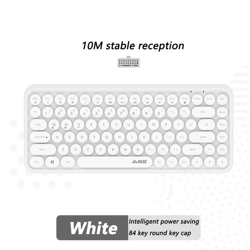 Wireless Bluetooth Keyboard 84 Keys Rechargeable Retro Typewriter Round Keycaps