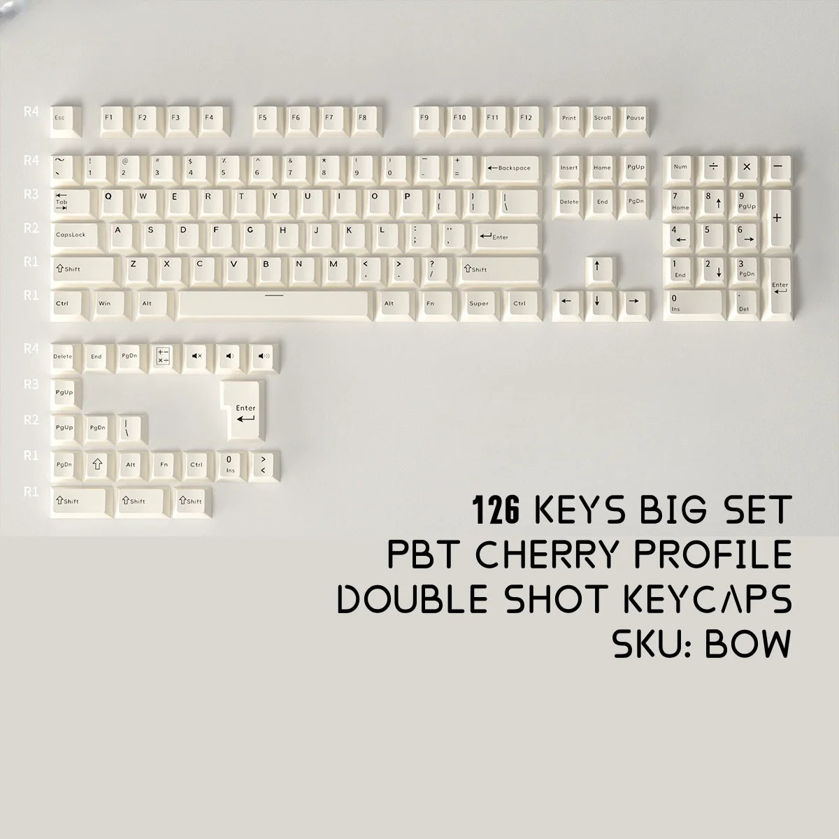 PBT Keycaps White Pink WOB – 126 Keys, ISO Alice, Cherry Profile