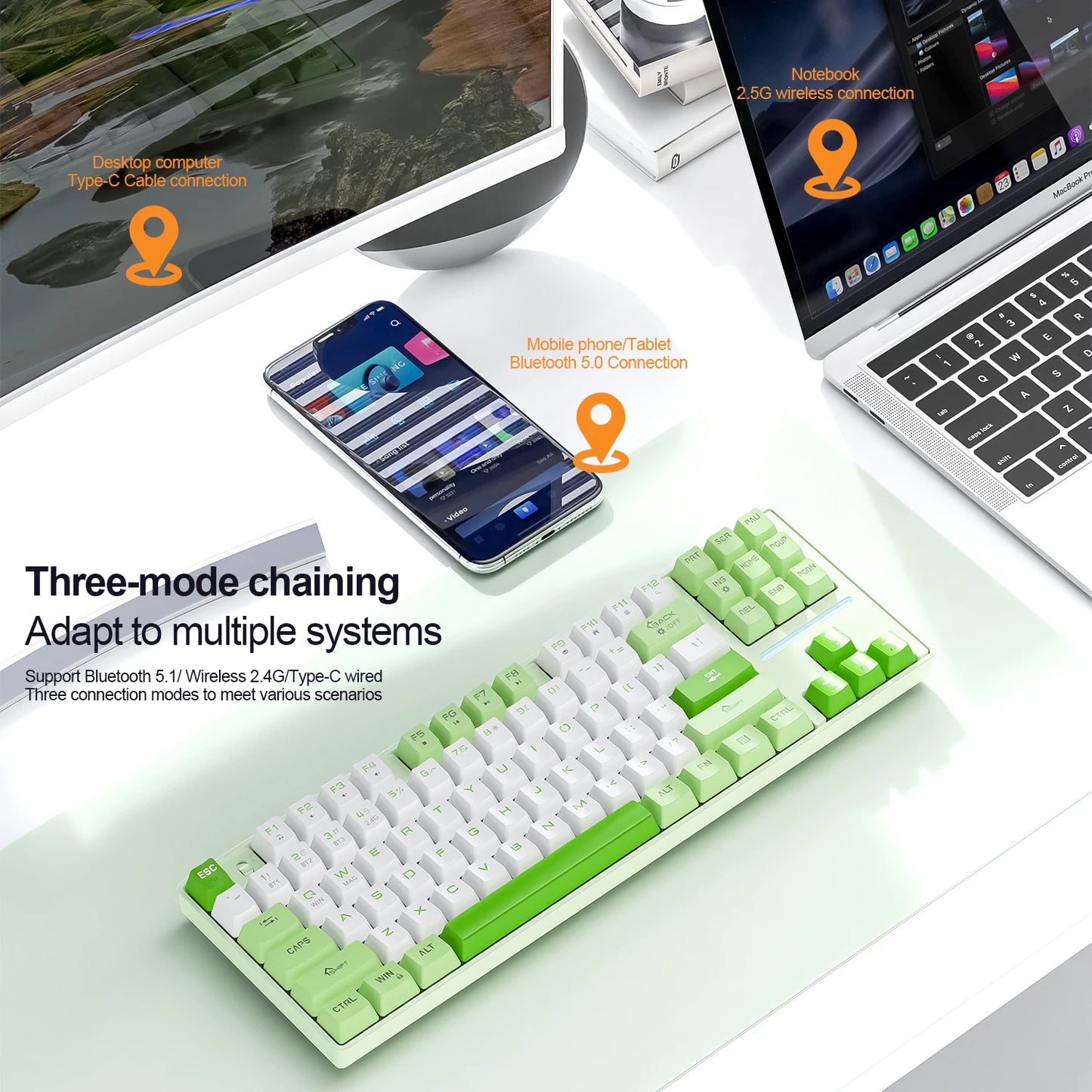 Bluetooth Wireless Mechanical Keyboard For E Sports With Hot Plug Full Keys