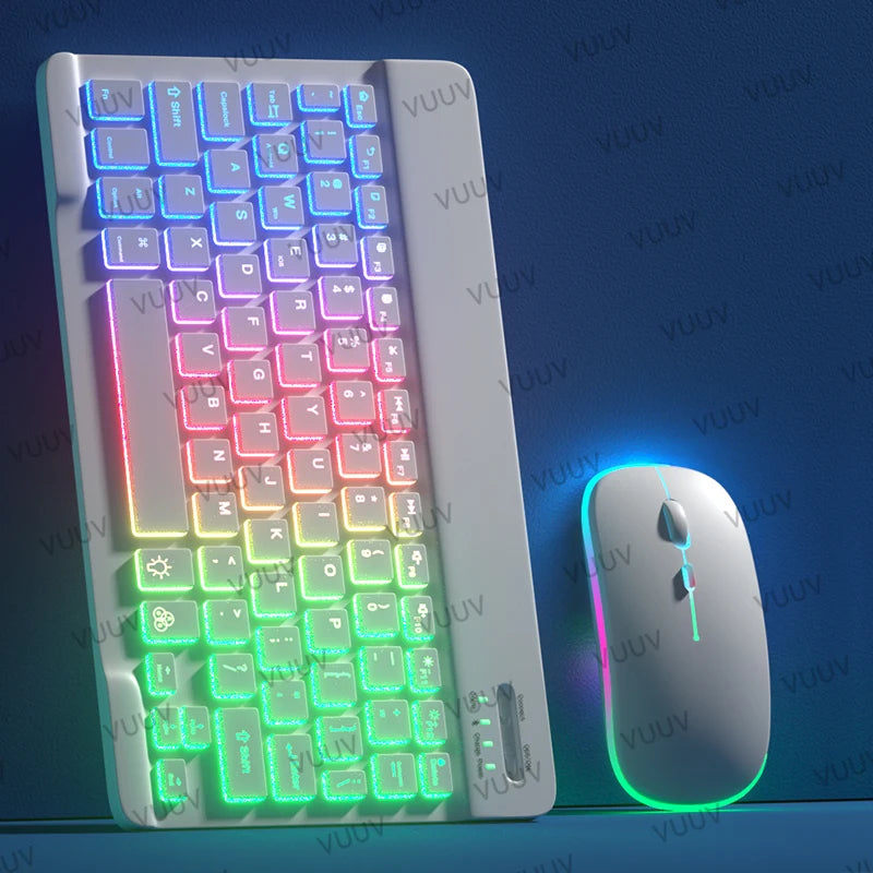 Rainbow Backlit Keyboard And Mouse Set Bluetooth Smartphones iOS Android Windows