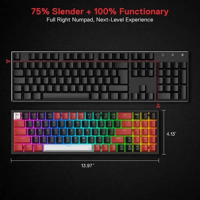 75 Percent Hot Swappable Bluetooth RGB Keyboard 3 Mode USB Wireless 78 Keys