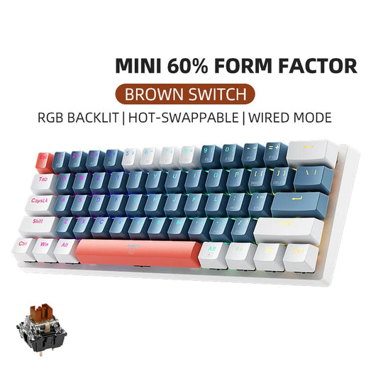 Mini 60 Percent Mechanical Keyboard 61 Keys Hot Swappable RGB Backlit USB C