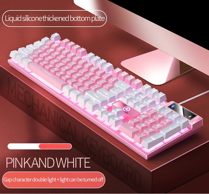 Pink Keyboard With White Pink Keycaps 104 Keys Wired Gaming Keyboard
