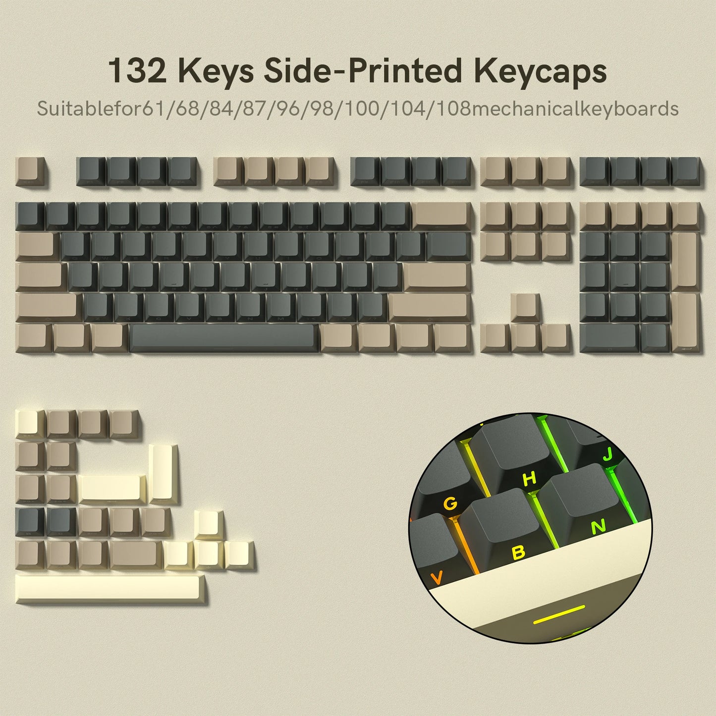 Rainbow 138 Keys Retro PBT Keycaps - Double Shot Cherry Profile for MX