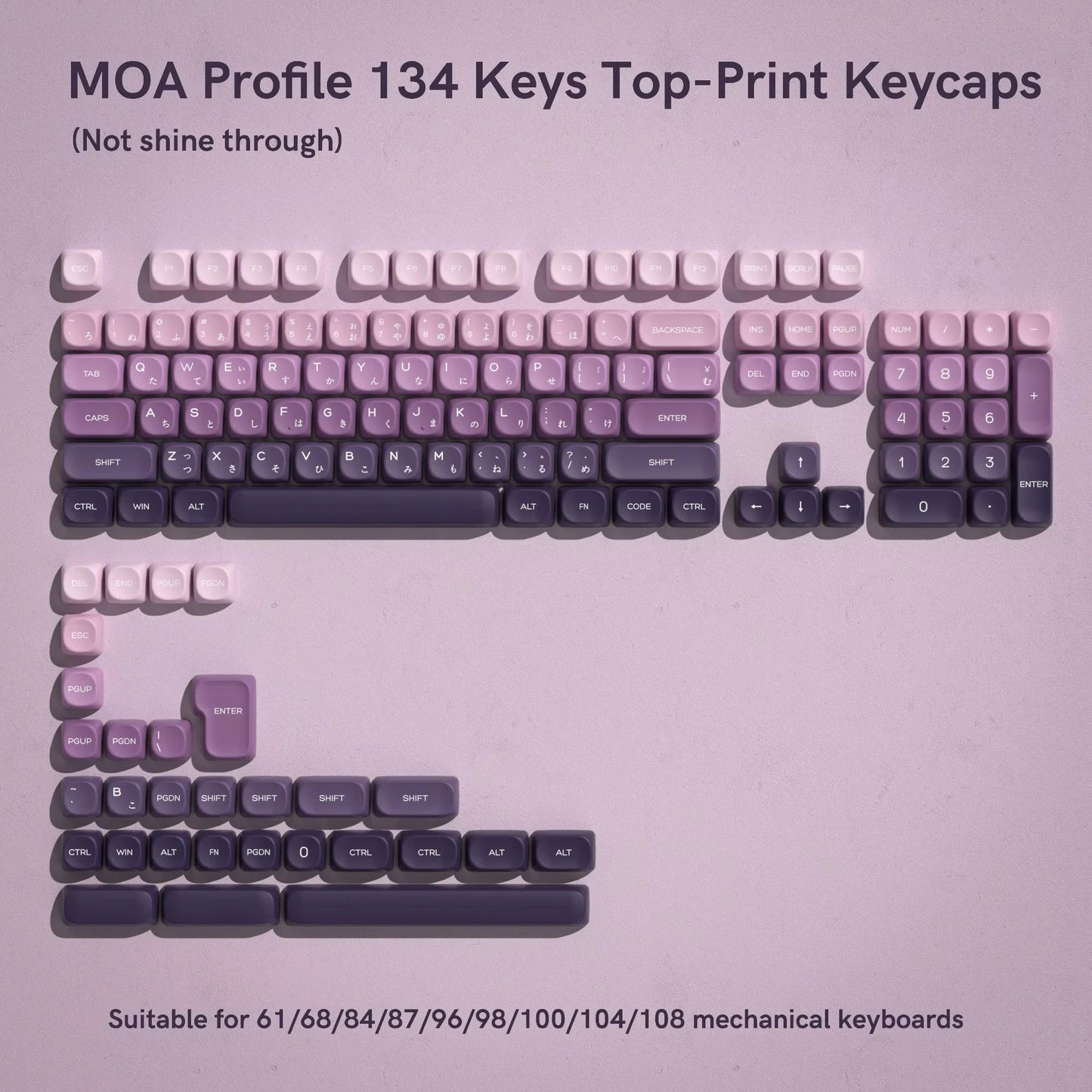 132 PBT Keycaps for 60% 65%75% 100% Cherry Gateron MX Switches Mechanical Keyboards
