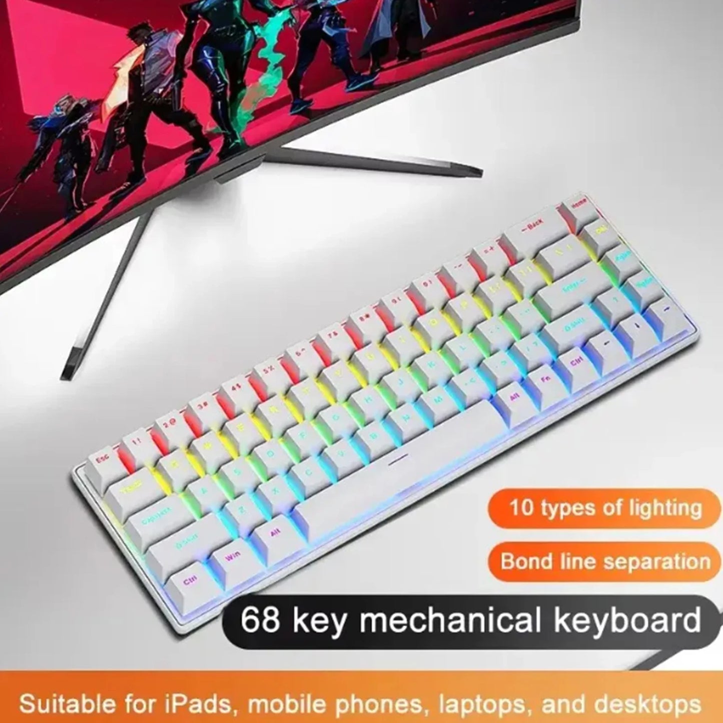 65% Mechanical Keyboard With RGB Backlighting Compact 68 Keys Wired