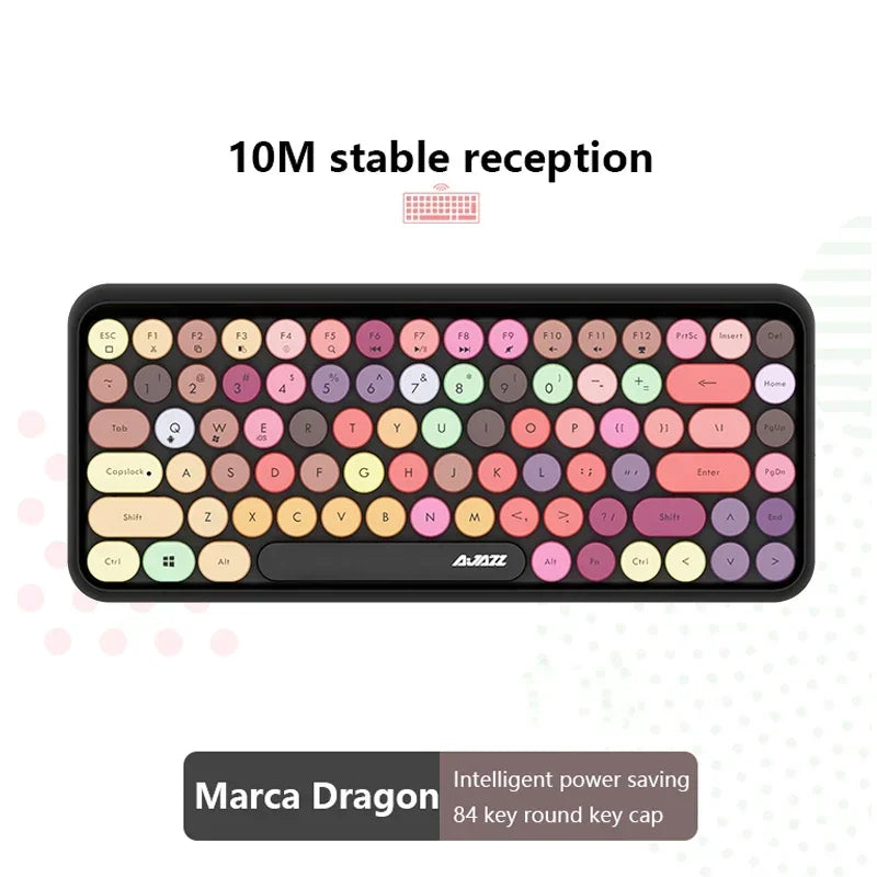 Wireless Bluetooth Keyboard 84 Keys Rechargeable Retro Typewriter Round Keycaps