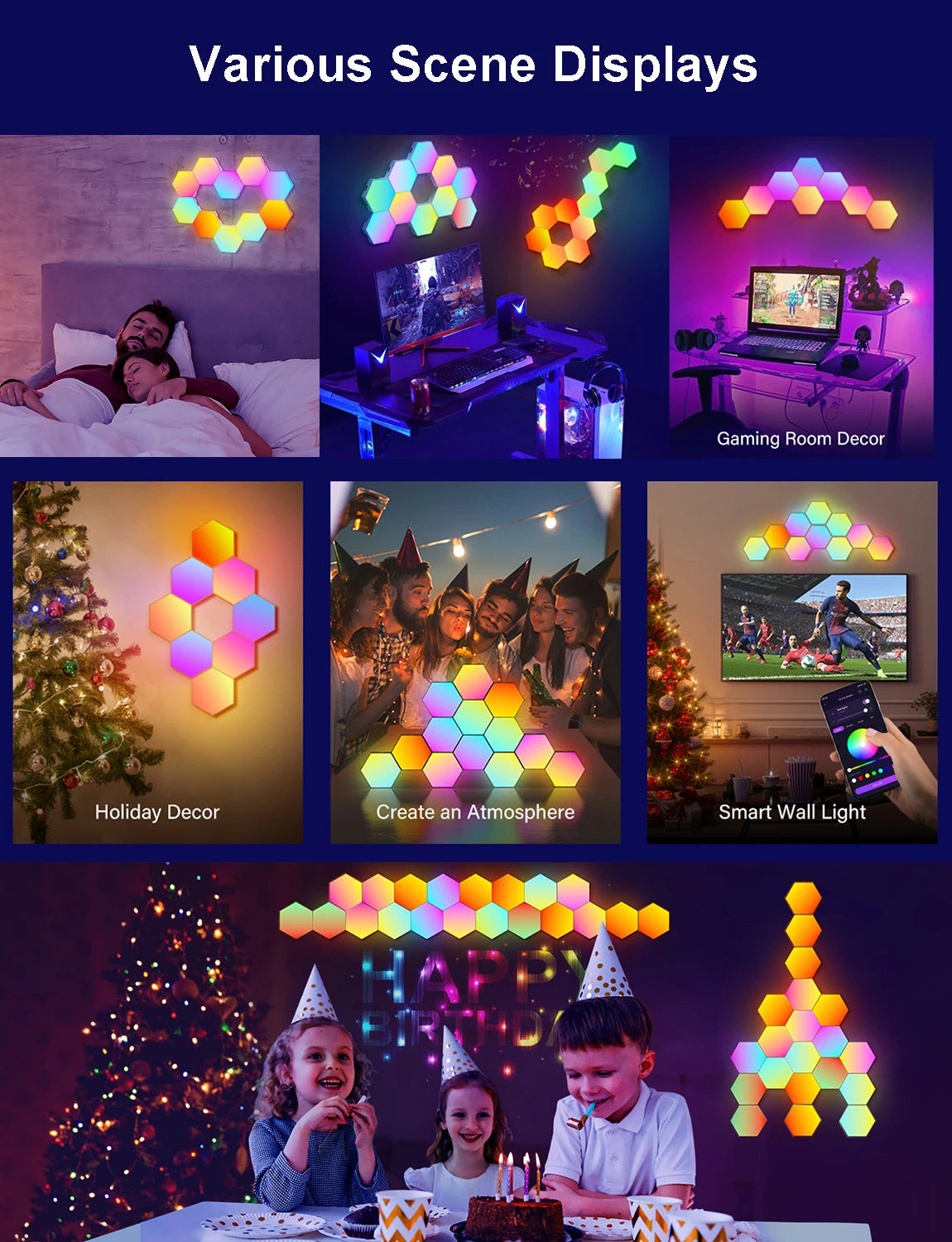 RGB Hexagonal Smart Wall Lamp App Control With Color Changing Night Light