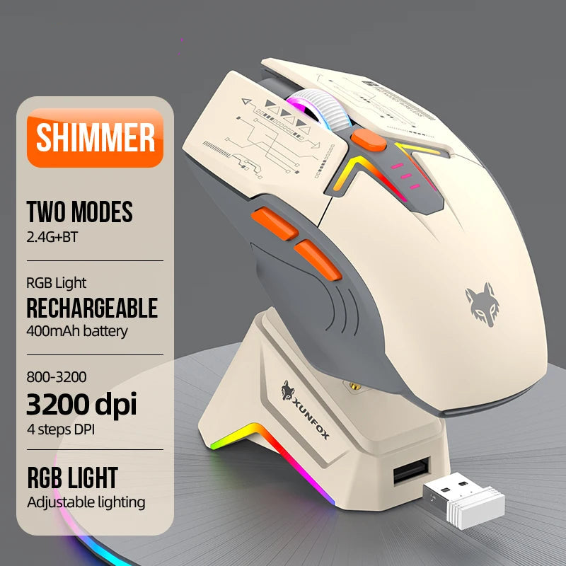 Wireless Bluetooth Dual Mode Gaming Mouse RGB Lighting Magnetic Charging