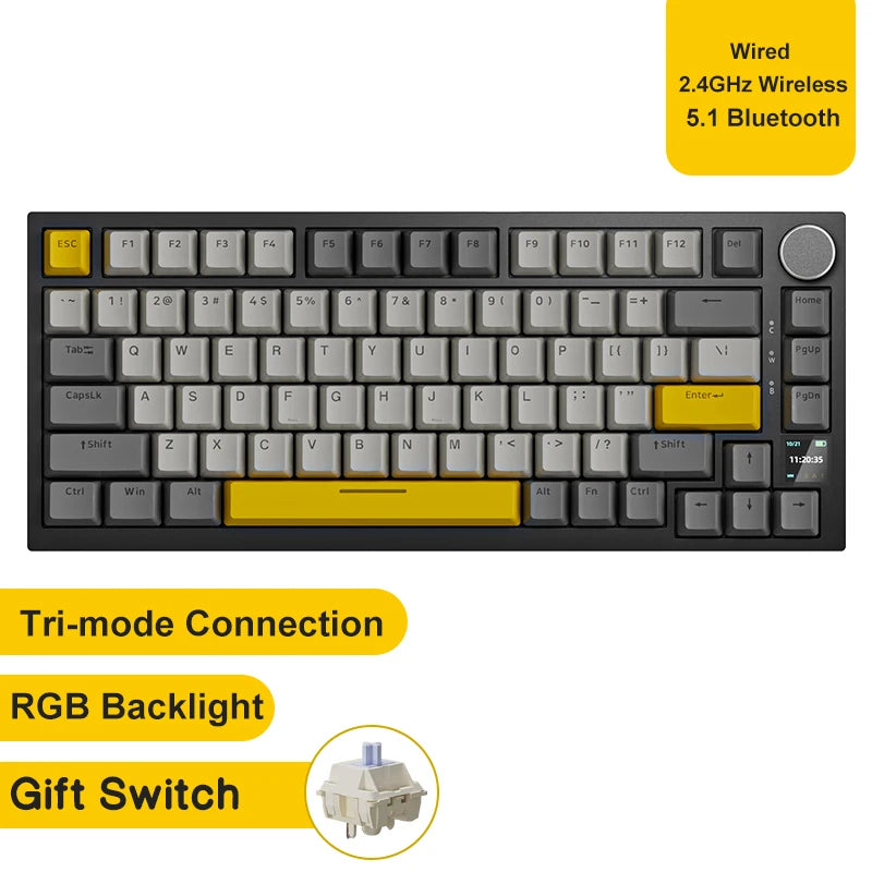 Pro Gaming Mechanical Keyboard Knob Hot Swapping Gasket Bluetooth 5.1 Wireless