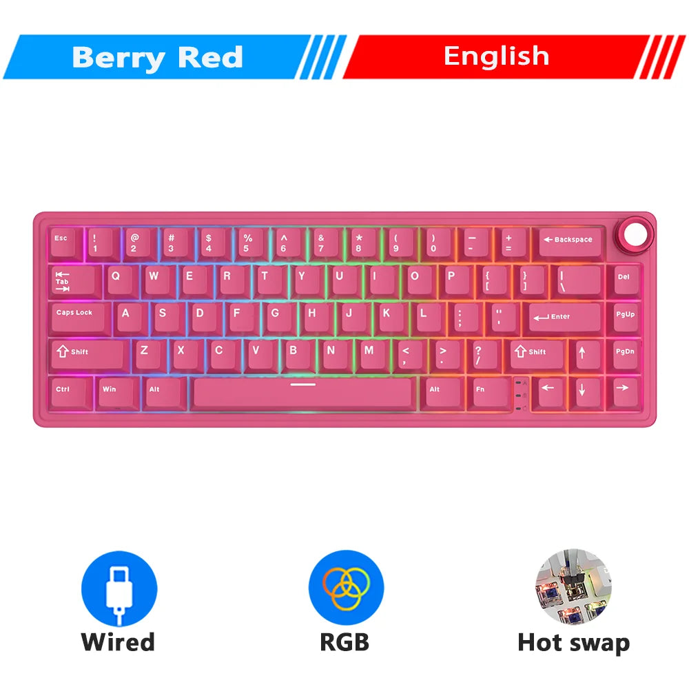Gasket Mechanical Keyboard 65% 66-Key, RGB Backlit, Hot-Swappable, Wired, Volume Knob