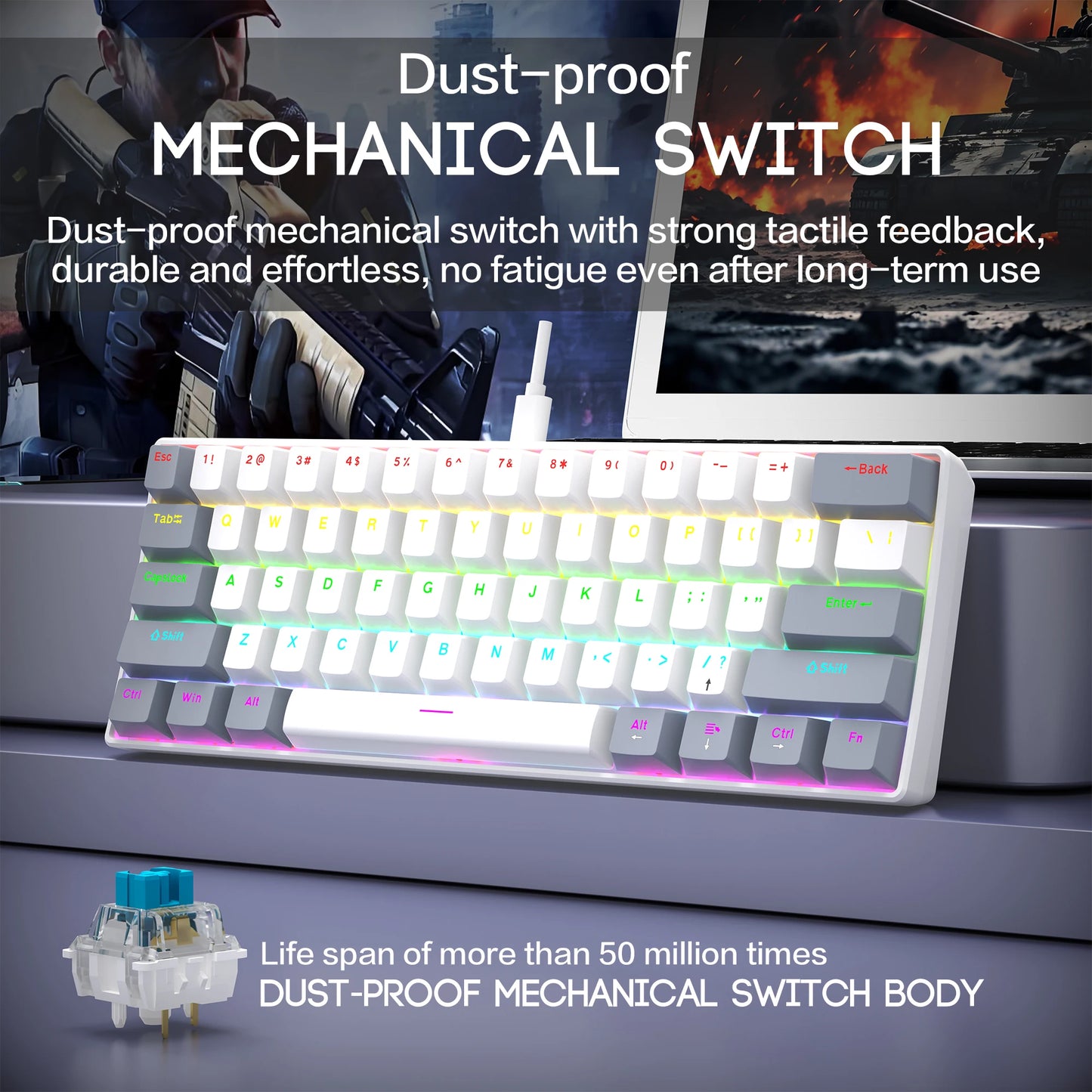 60% Wired Gaming Mechanical Keyboard - RGB Backlit Mini Layout