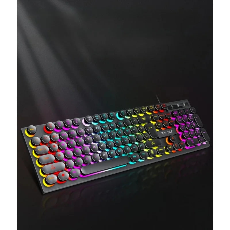 104 Keys Punk Retro Keyboard Rainbow Backlight Gaming Keyboard