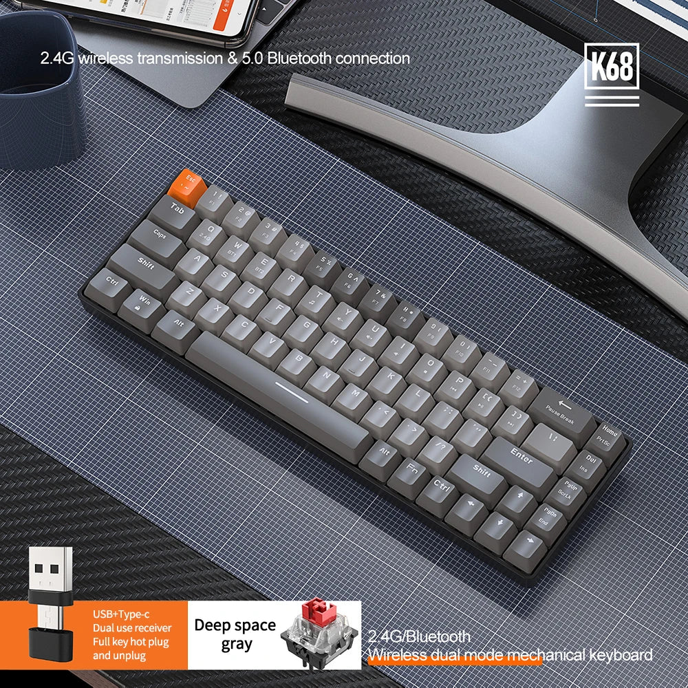 65 Percent Wireless Mechanical Keyboard Dual Mode Hot Swap - Red Switch