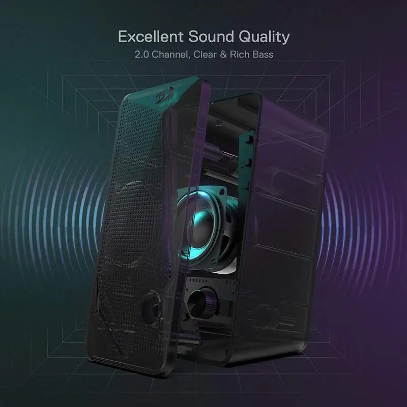 RGB Desktop Speakers, 2.0 Channel PC Computer Stereo Speaker with 4 Colorful LED Backlight Modes, Enhanced
