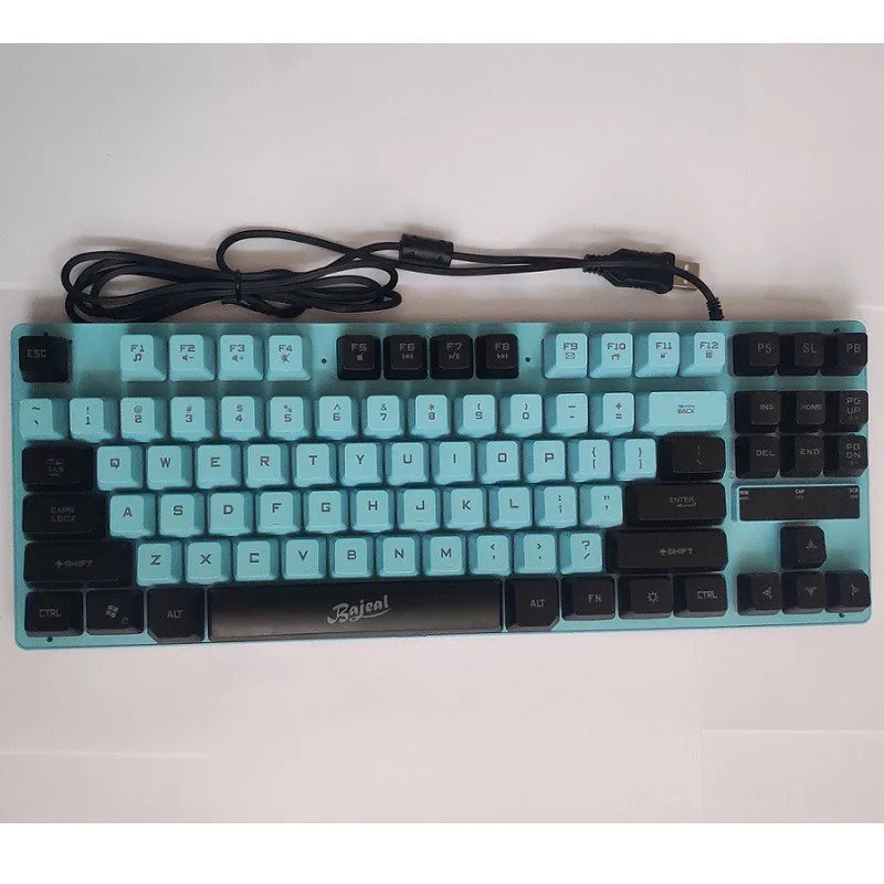 Bajeal wired mechanical keyboard, teal and black color scheme, features customizable keys and ergonomic design.