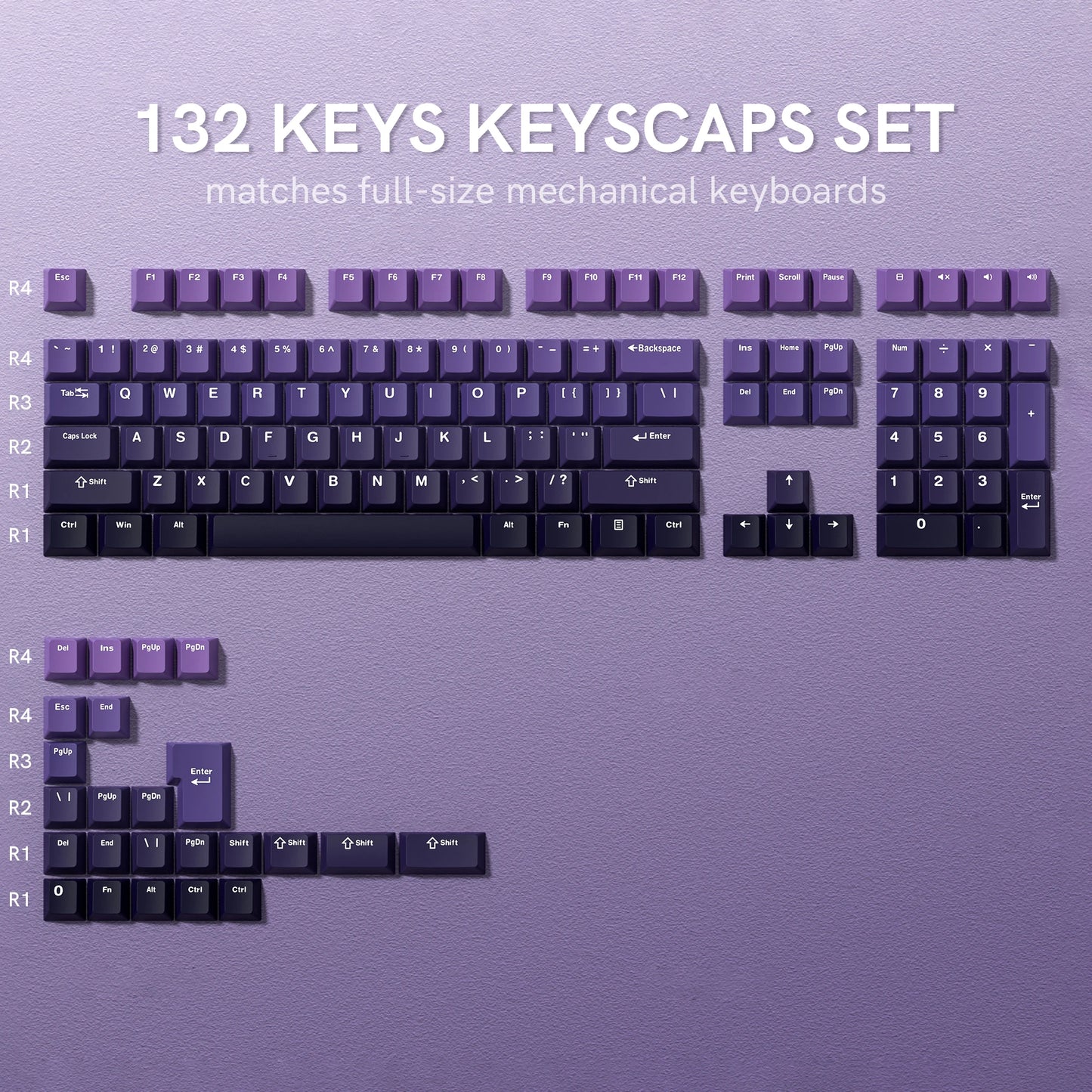 136-Key Black Side-Lit Backlit Keycaps for MX Switch Mechanical Keyboard