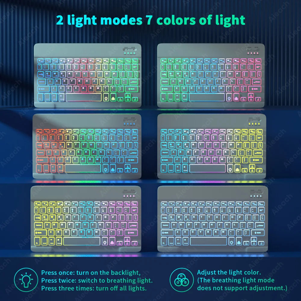 Rainbow Backlit Keyboard And Mouse Set Bluetooth Smartphones iOS Android Windows