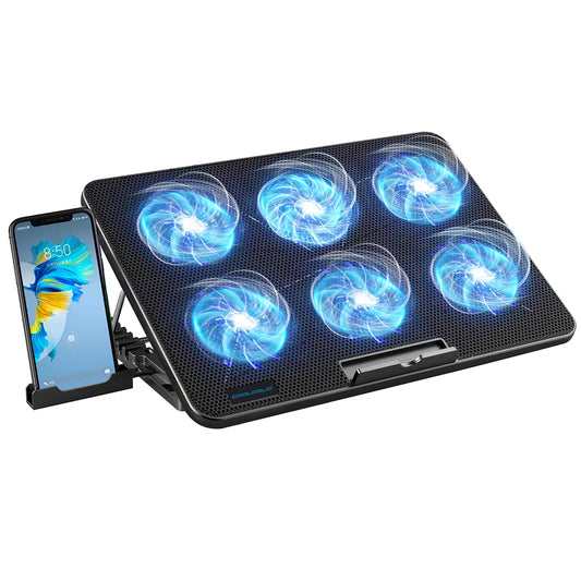 15.6-17.3 Inch Laptop Cooling Pad With 6 Quiet Fans And Phone Holder