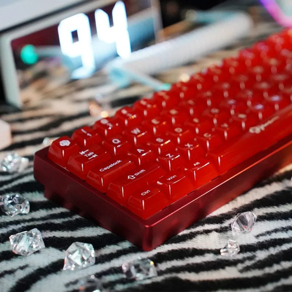 117 Key Pink Red Fog Transparent Keycap Set For Cherry MX Mechanical Keyboard